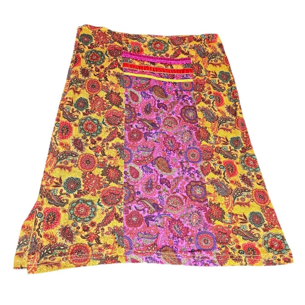 Vintage F.L. Malik Paisley Skirt Floral 3 Stripe Multicolor Womens 10 USA Zipper